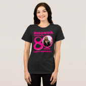 80th Birthday photo and name pink text Tri-Blend Shirt (Voorkant volledig)
