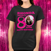 80th Birthday photo and name pink text Tri-Blend Shirt