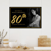 80th Birthday Photo Black Faux Gold Leaf Elegant  Poster (Keuken)