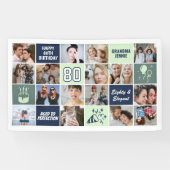 80th Birthday Photo Collage Custom Mint Blue Spandoek (Horizontaal)