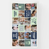 80th Birthday Photo Collage Custom Mint Blue Spandoek (Verticaal)