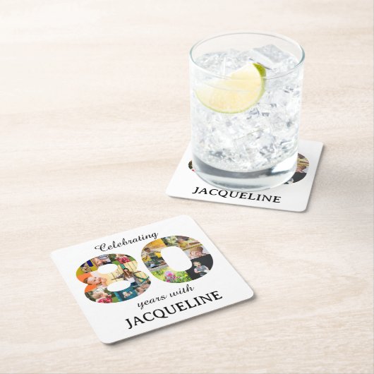 80th Birthday Photo Template-uitnodiging Kartonnen Onderzetters (Insitu)