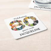80th Birthday Photo Template-uitnodiging Kartonnen Onderzetters (Schuin)