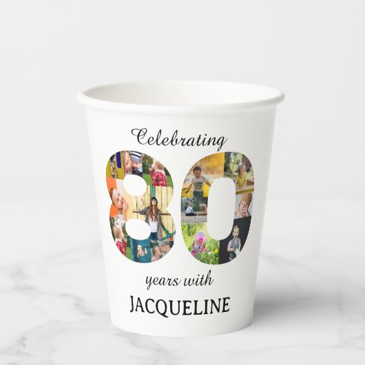 80th Birthday Photo Template-uitnodiging Papieren Bekers (Voorkant)