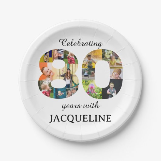 80th Birthday Photo Template-uitnodiging Papieren Bordje (Voorkant)