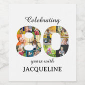 80th Birthday Photo Template-uitnodiging Wijn Etiket (Enkel label)