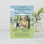 80th Birthday Photo Watercolor Golf Theme Kaart (Staand voorkant)