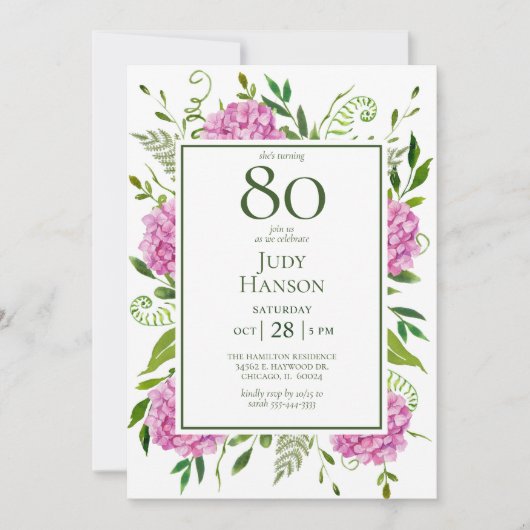 80th Birthday Pink Hydrangeas Card Request Kaart (Voorkant)