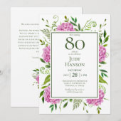 80th Birthday Pink Hydrangeas Card Request Kaart (Voorkant / Achterkant)