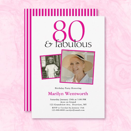 80th Birthday Pink Typography 2 Photo Kaart