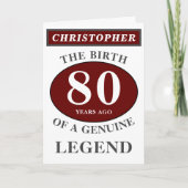 80th Birthday Red Genuine Legend Jouw naam toevoeg Kaart (Voorkant)