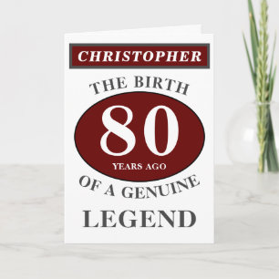 80th Birthday Red Genuine Legend Jouw naam toevoeg Kaart