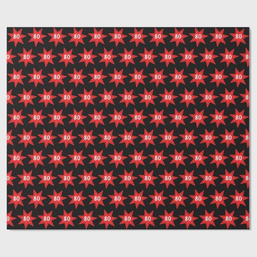 80th Birthday Red Star   Cadeaupapier (Vlak)