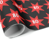 80th Birthday Red Star   Cadeaupapier (Rol Hoek)