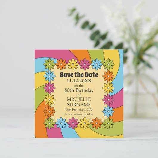 80th Birthday Retro 60s Music Groovy Party  Save The Date (Staand voorkant)