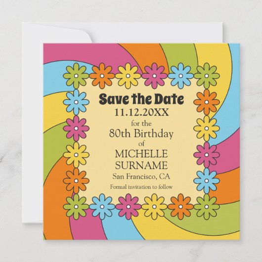 80th Birthday Retro 60s Music Groovy Party  Save The Date (Voorkant)