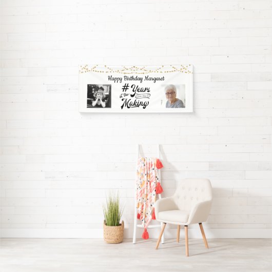 80th Birthday Retro String Lights 2 foto's Spandoek (Insitu)