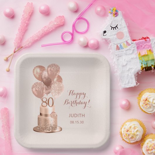 80th Birthday Roos Gouden Cake Papier Bord (Feest)