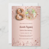 80th Birthday roos gouden fotosterren luxe Kaart (Voorkant)