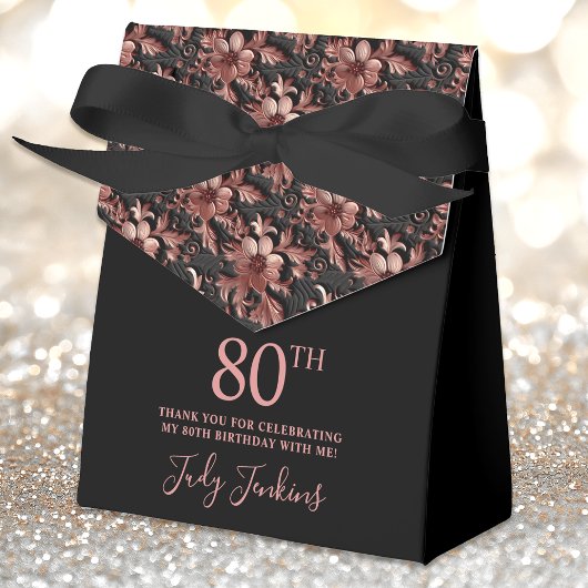 80th Birthday Rose Gold Floral Thank You  Bedankdoosjes
