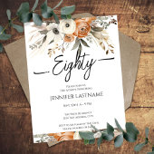 80th Birthday Rustic Floral Fall  Kaart