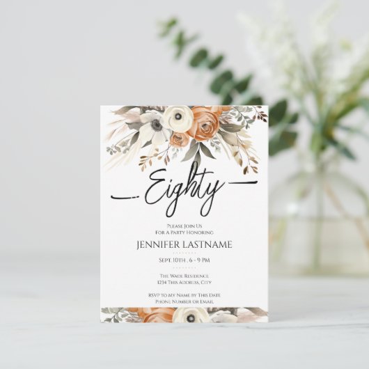 80th Birthday Rustic Floral Fall  Kaart (Staand voorkant)