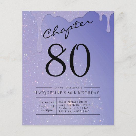 80th Birthday Script Glitter Invitation Flyer (Voorkant)