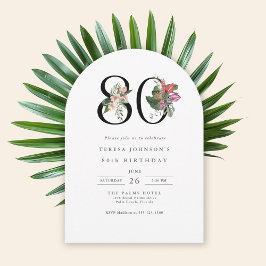 80th Birthday Simple Elegant Tropical Invitation Kaart
