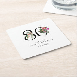 80th Birthday Simple Elegant Tropical Invitation Kartonnen Onderzetters
