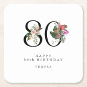 80th Birthday Simple Elegant Tropical Invitation Kartonnen Onderzetters (Voorkant)