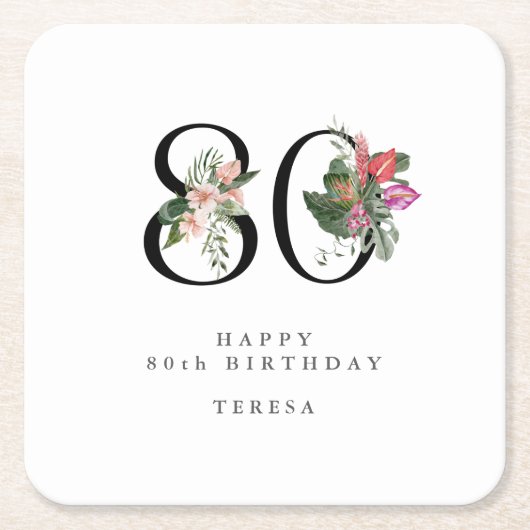 80th Birthday Simple Elegant Tropical Invitation Kartonnen Onderzetters (Voorkant)