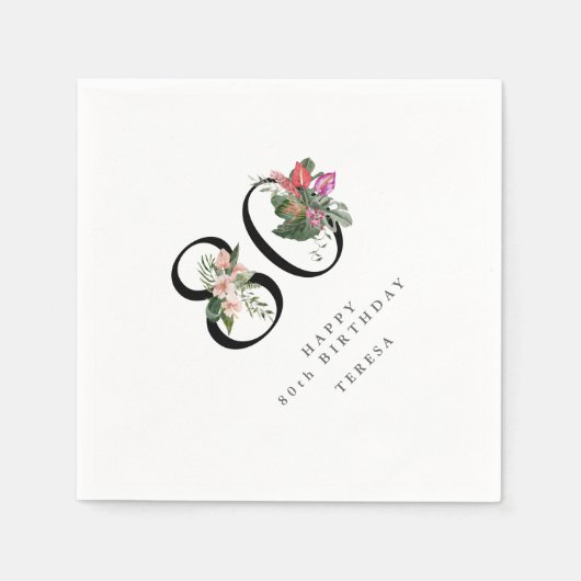 80th Birthday Simple Elegant Tropical Invitation Servet (Voorkant)