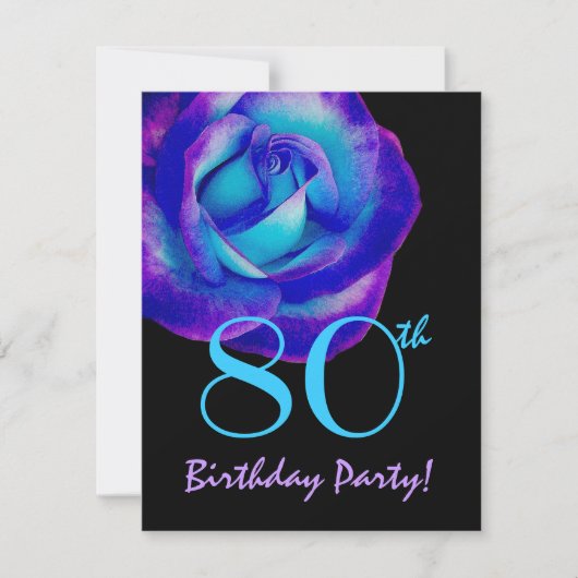 80th Birthday Sjabloon Paars en blauw Roos W243 Kaart (Voorkant)
