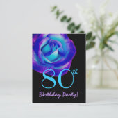 80th Birthday Sjabloon Paars en blauw Roos W243 Kaart (Staand voorkant)