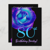 80th Birthday Sjabloon Paars en blauw Roos W243 Kaart (Voorkant / Achterkant)