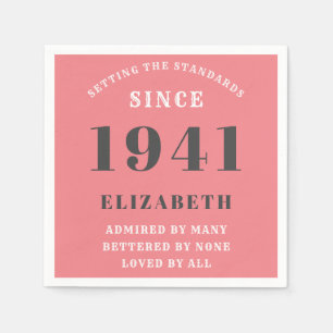 80th Birthday Standards Born 1941 Pink Naam toevoe Servet