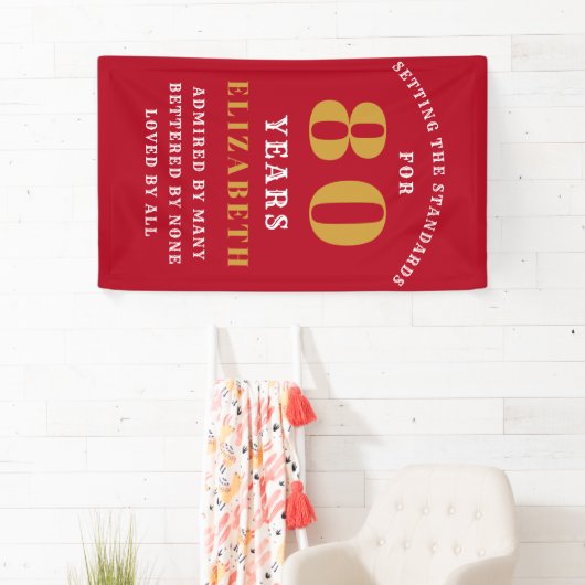 80th Birthday Standards Rood en Goud Voeg Jouw naa Spandoek (Insitu)