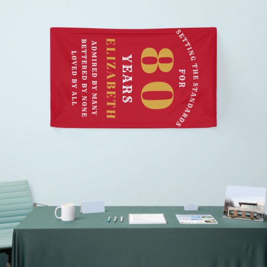 80th Birthday Standards Rood en Goud Voeg Jouw naa Spandoek (Beurs)