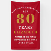 80th Birthday Standards Rood en Goud Voeg Jouw naa Spandoek (Verticaal)