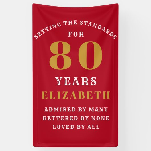 80th Birthday Standards Rood en Goud Voeg Jouw naa Spandoek (Verticaal)