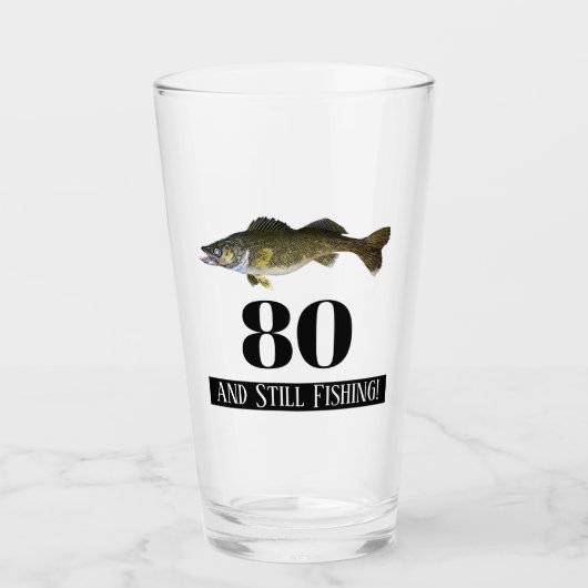 80th Birthday Walleye Vist Mannen Glas (Voorkant)