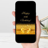 80th birthday with gold bow on chic black kaart