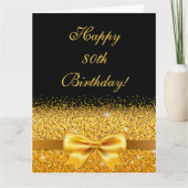 80th birthday with gold bow on chic black kaart (Voorkant)