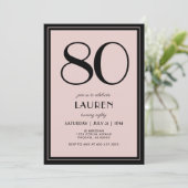 80th Birthday Women's Modern Minimal Black Pink Kaart (Staand voorkant)