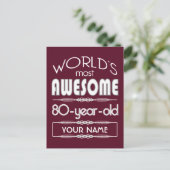 80th Birthday Worlds Best Fabulous Dark Red Briefkaart (Staand voorkant)