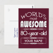 80th Birthday Worlds Best Fabulous Dark Red Briefkaart (Voorkant / Achterkant)