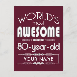 80th Birthday Worlds Best Fabulous Dark Red Briefkaart