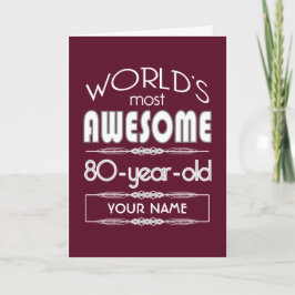 80th Birthday Worlds Best Fabulous Dark Red Kaart