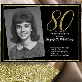 80th Custom Photo Black and Gold  Kaart