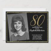 80th Custom Photo Black and Gold Kaart (Voorkant)